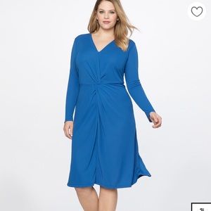Eloquii twist front nautical blue dress.